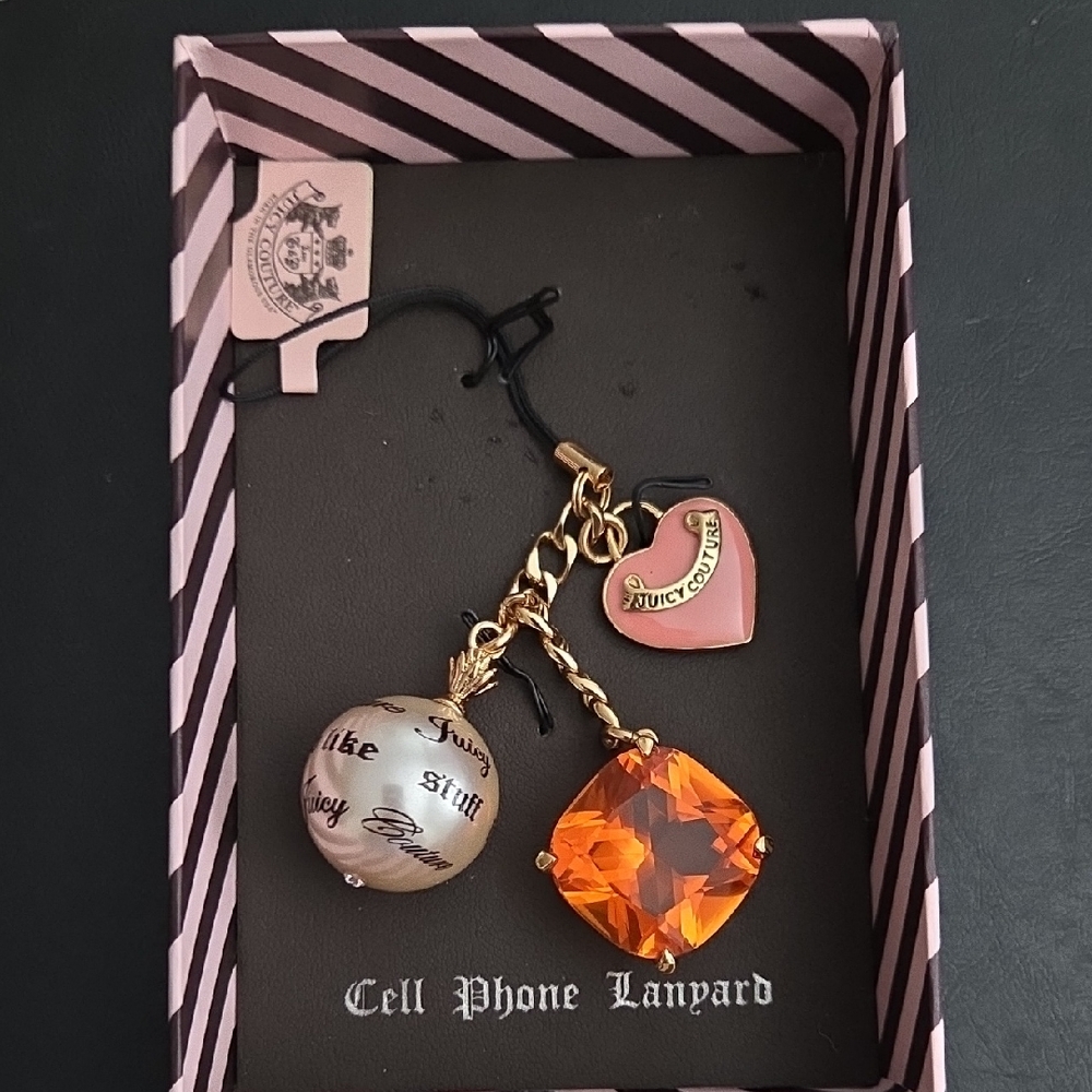 Rare Vintage Juicy Couture Pink Heart & Orange Gem Cell Phone Charm